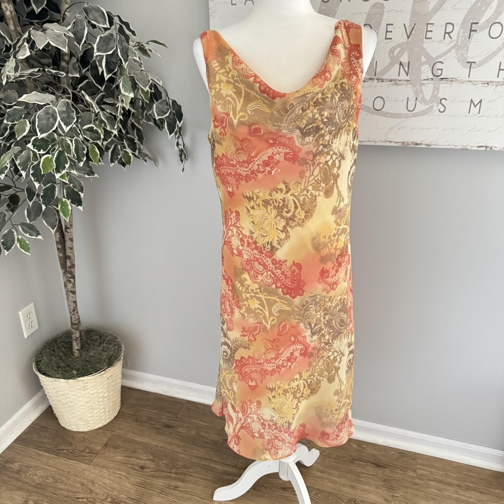 F.L.P. Dress‎ Women 14 Romantic Floral Chiffon Cowl Neck Slip Midi Boho Fairy